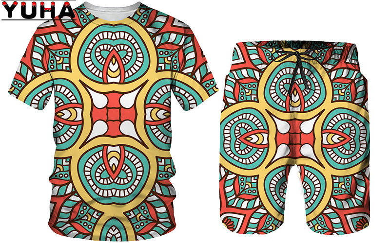 YUHA,African 3D Print Women's/Men's T-shirts Sets Africa Dashiki Menâ€™s Tracksui