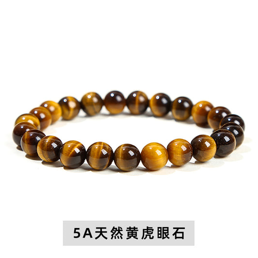 Ran Crystal Agate Tiger Eye Stone Bracelet, Fashionable and Simple round Bead B