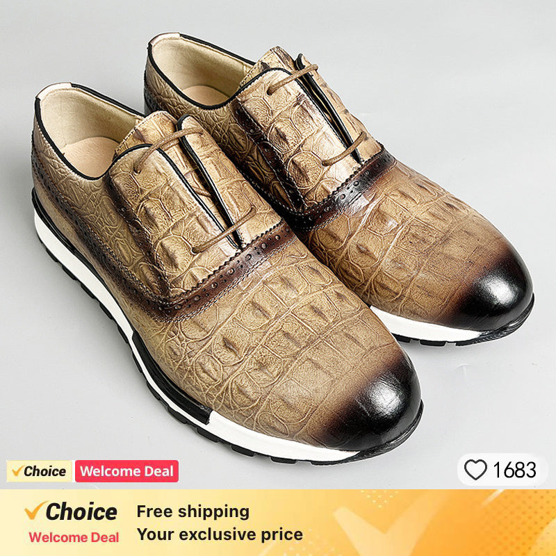 Crocodile grain Business Casual Sneaker the Shoes for Men Genuine Leather Lace