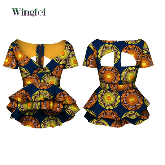 Dashiki African Clothes for Women Bazin Riche Gorgeous V-Neck Crop Top Shirts Ankar