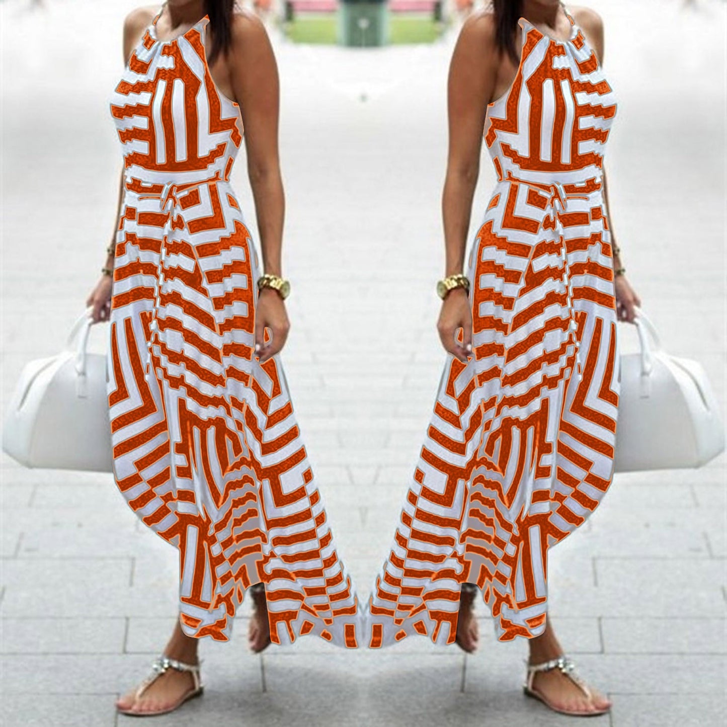 Summer New Womens Elegant Dress Boho Striped Printed Long Casual Beach Party Ev