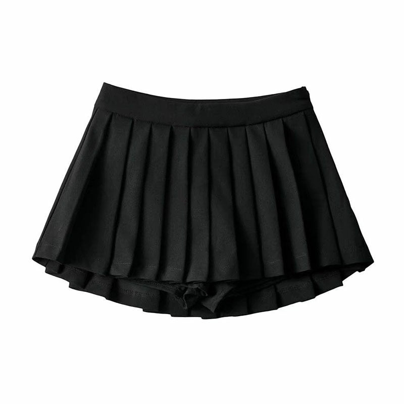 Zoki Cute Women Pleated Skirts High Waist Summer Vintage Mini Skirts Korean Ten