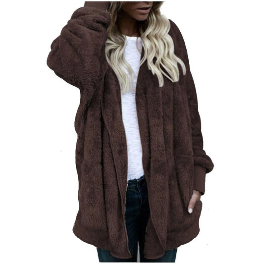 Women Winter Warm Coat Jacket Outwear Ladies Cardigan Coat Double Sided Velvet