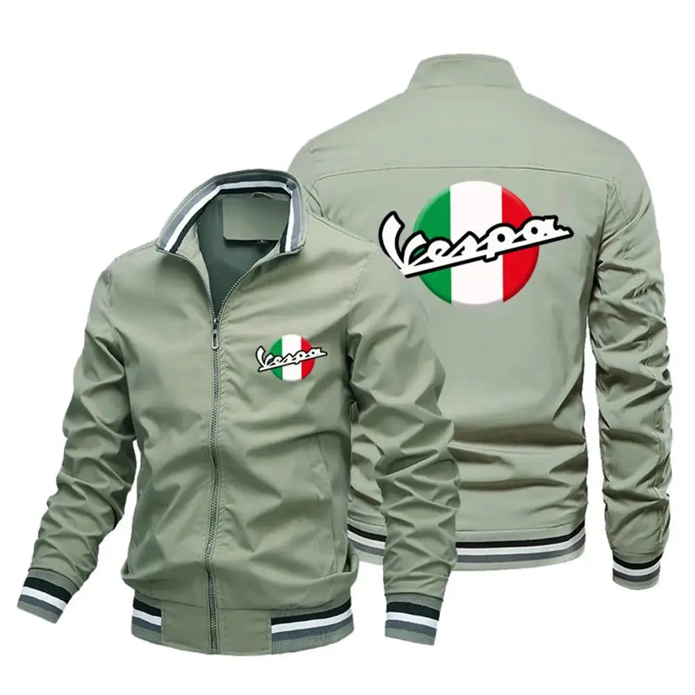 2024New Men's Casual Jacket Vespa Motorcycle Logo Printed Jacket Windproof Stan