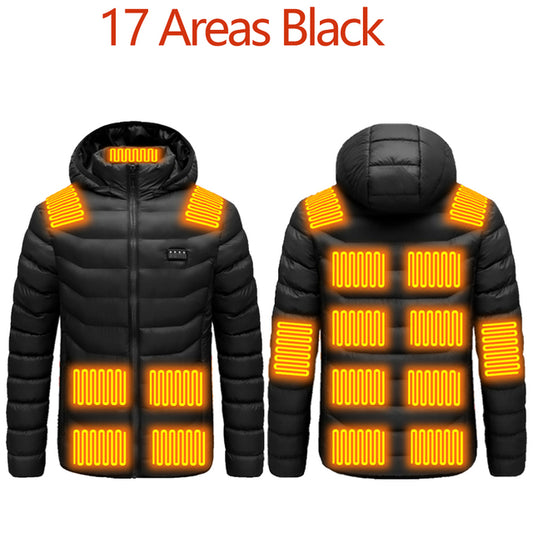 2021 NWE Men Winter Warm USB Heating Jackets Smart Thermostat Pure Color Hooded