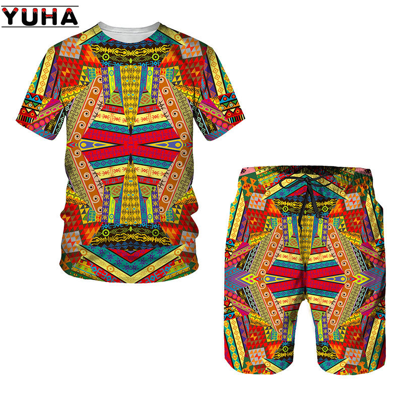 YUHA,African 3D Print Women's/Men's T-shirts Sets Africa Dashiki Menâ€™s Tracksui