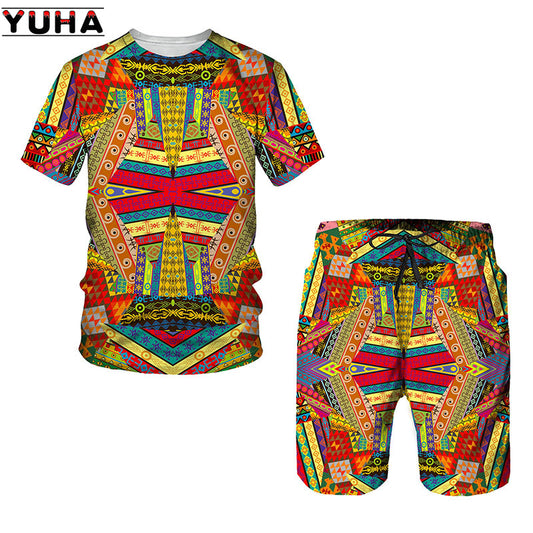 YUHA,African 3D Print Women's/Men's T-shirts Sets Africa Dashiki MenÃ¢â‚¬â„¢s Tracksui