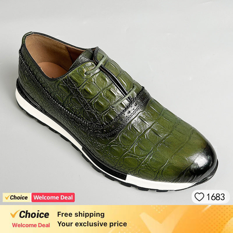 Crocodile grain Business Casual Sneaker the Shoes for Men Genuine Leather Lace