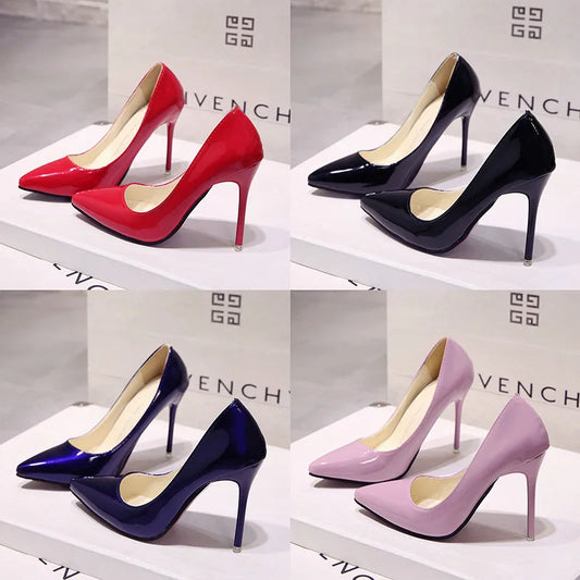 New Solid Color Pumps Women High Heel Shoes Female Fashion Patent Leather Sexy