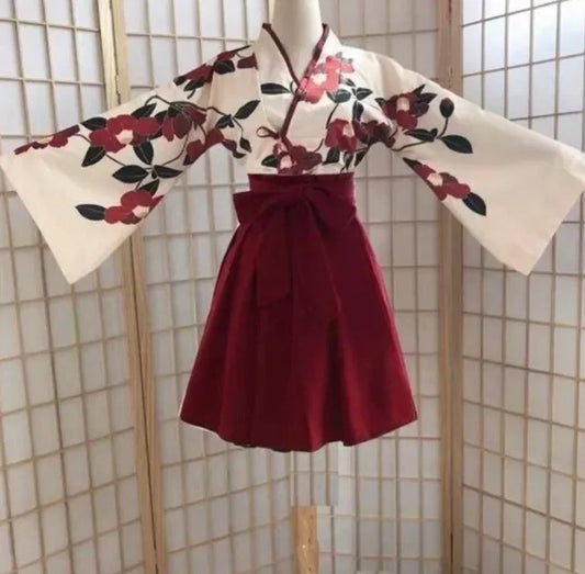 Kimono Sakura Girl Japanese Style Floral Print Vintage Dress Woman Oriental Cam