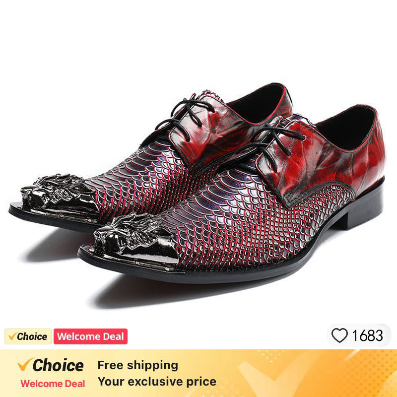 Christia Bella Italian Fashion Men Dress Shoes Fashion Fish Scales Pointed Toe