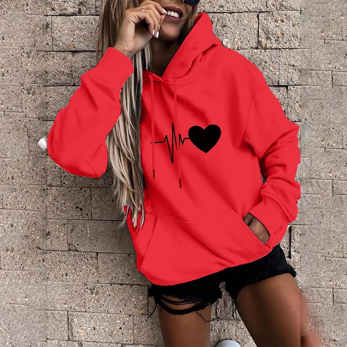 Women's Pullover Fashion Casual Fun Print Hooded Sweatshirt Loose Sports Tops P