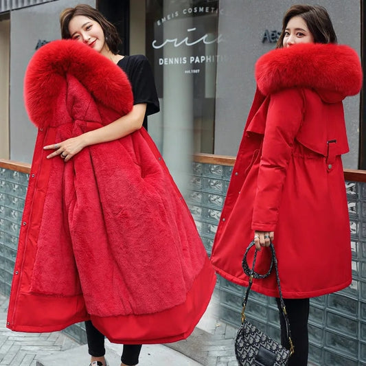 Winter Jacket 2023 New Women Parka Clothes Long Coat Wool Liner Hooded Jacket F