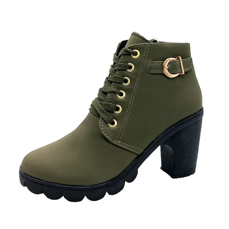 New Spring Winter Women Pumps Boots High Quality Lace-up European Ladies Shoes