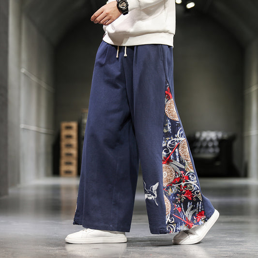 2024 new Japanese fashion retro cotton hemp casual pants Asian traditional clot