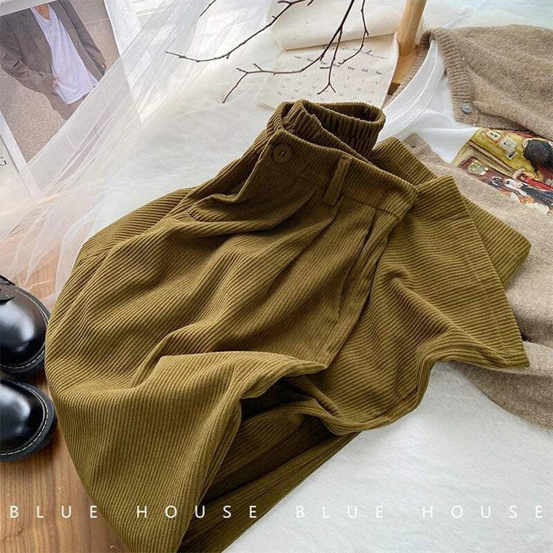 MEXZT Vintage Corduroy Wide Leg Pants Women Streetwear Baggy Trousers Harajuku