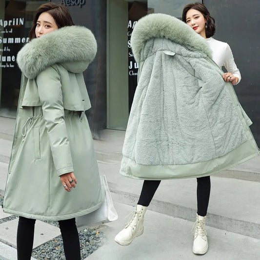 Winter Jacket 2023 New Women Parka Clothes Long Coat Wool Liner Hooded Jacket F