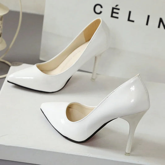 New Solid Color Pumps Women High Heel Shoes Female Fashion Patent Leather Sexy