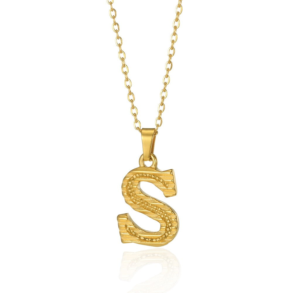 Stainless Steel Initial Necklaces For Women Men Gold Color Letter Necklace Pend