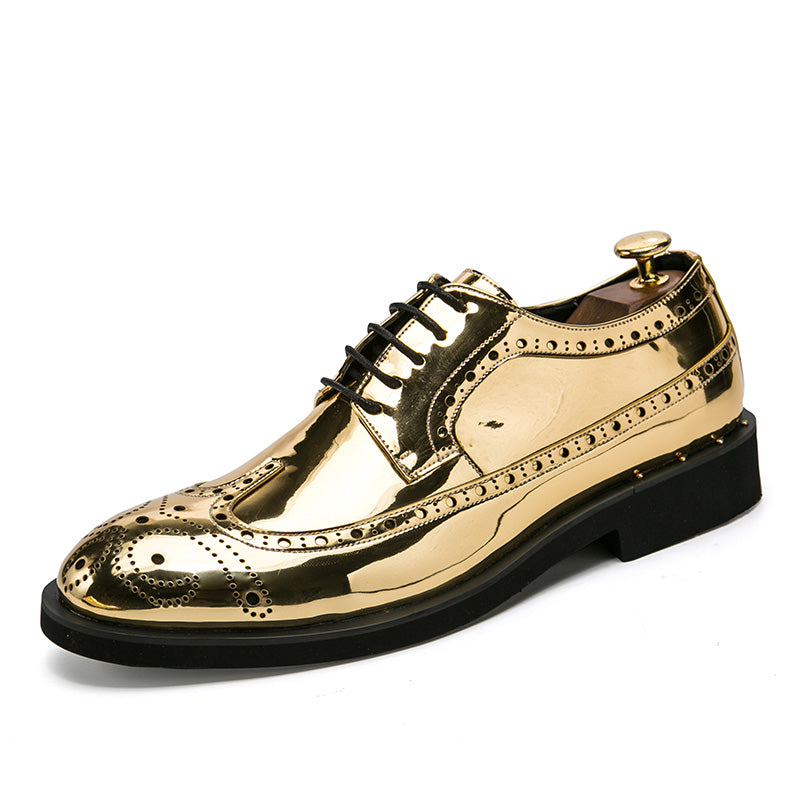 Brand Men Dress Shoes gold Glitter Men Formal Shoes Moccasins Italian Leather L