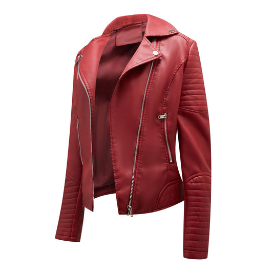 Women Motorcycle Biker Pu Faux Leather Jacket Spring Autumn Female Zipper Coat