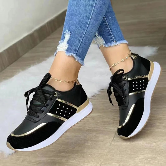 Sneakers Women Shoes Lace-Up Running Shoes Autumn Spring Leather Patchwork Fema