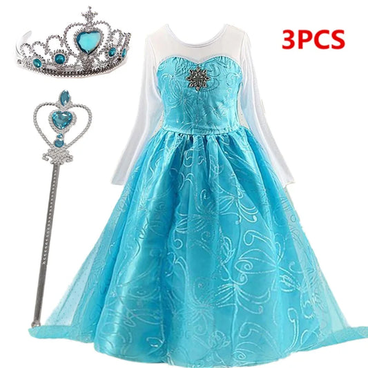 Girls Snow Queen Elsa Kids Costumes For Girl 2024 Carnival Party Prom Gown Robe