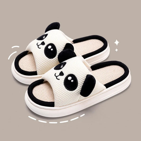 Cute Animal Slippers For Women Girls Kawaii Indoor Linen Slippers Woman Cartoon