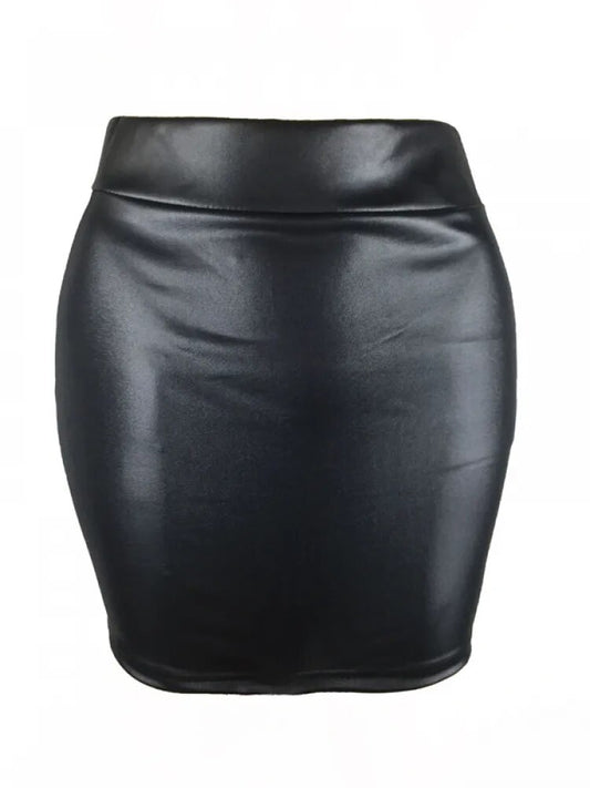 Summer Bodycon Pu Mini Skirt Women Faux Leather Solid Black Package Hip Regular