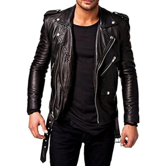 Men Leather Jacket - Lambskin Winter Vintage Motorcycle Biker Jacket, Moto Ridi