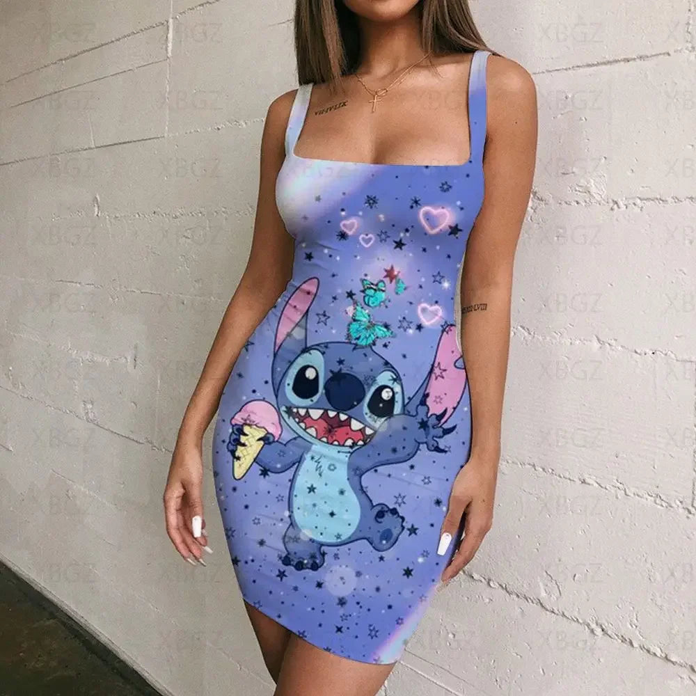 Disney Evening Dresses Fashion Prom Stitch Mini Dress Print Elegant Women Y2k S