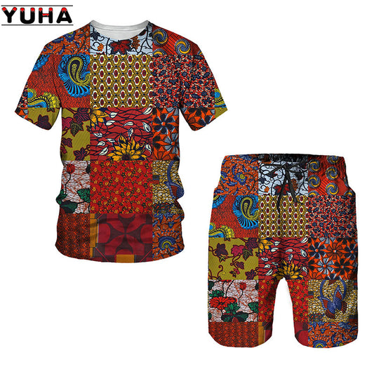 YUHA,African 3D Print Women's/Men's T-shirts Sets Africa Dashiki Menâ€™s Tracksui