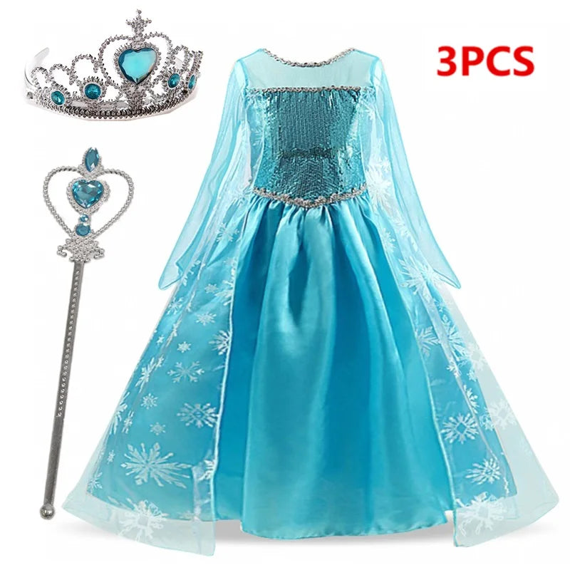 Girls Snow Queen Elsa Kids Costumes For Girl 2024 Carnival Party Prom Gown Robe