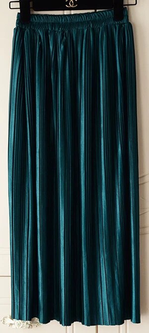 Silver Gold Pleated Skirt Womens Vintage High Waist Skirt 2023 Winter Long Warm