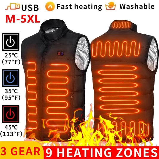 9 Heated Vest Zones Electric Heated Jackets Men Women Sportswear Heated Coat Gr