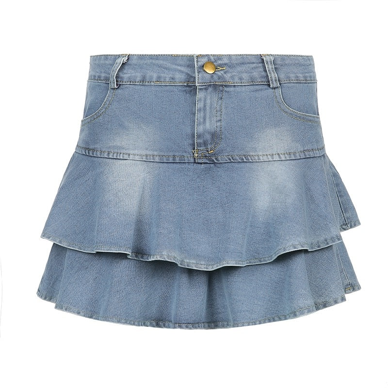 DEEPTOWN Vintage Denim Skirt Shorts Women Summer Korean Fashion High Waist A-li