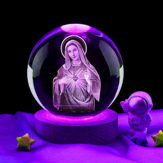 3D Virgin Mary Laser Engrave Crystal ball Colorful night light ,Religious gifts