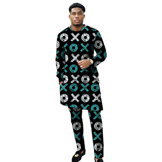 African clothing men's print set shirt with trouser patchwork Ankara pant sets