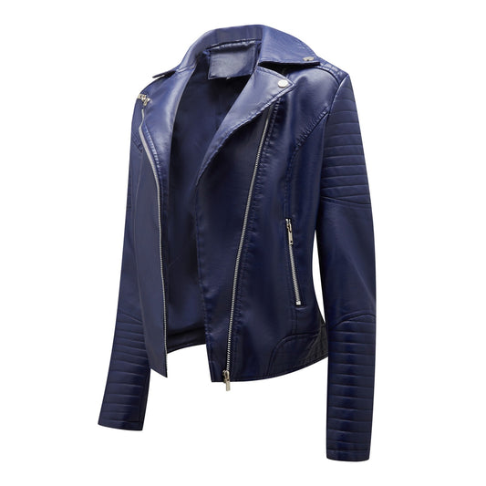 Women Motorcycle Biker Pu Faux Leather Jacket Spring Autumn Female Zipper Coat