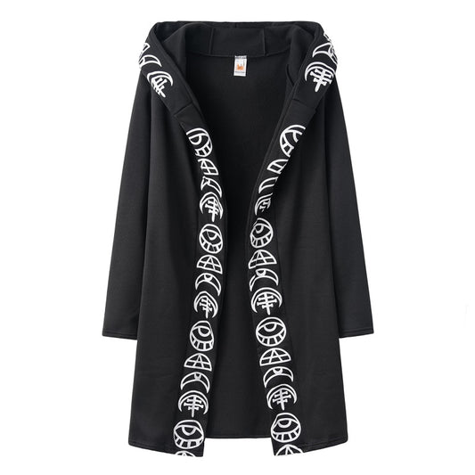 Fashion Trend Ladies Punk Moon Pattern Printing Long-sleeved Cardigan Sweater L