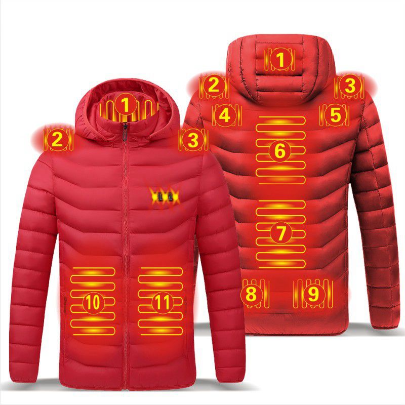 2021 NWE Men Winter Warm USB Heating Jackets Smart Thermostat Pure Color Hooded