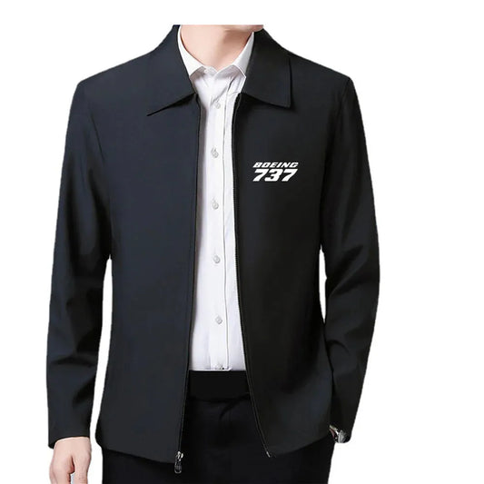 New Aviation Boeing 737 Pilots Man Jackets Coat Casual Loose Flip Collar Zipper