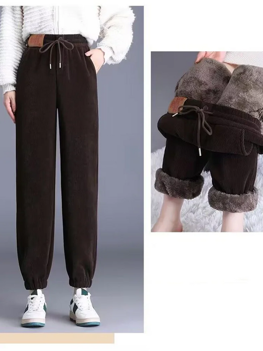 Women Thicken Lambwool Corduroy Pants Outdoor Warm Fleece Lined Jogging Harem P