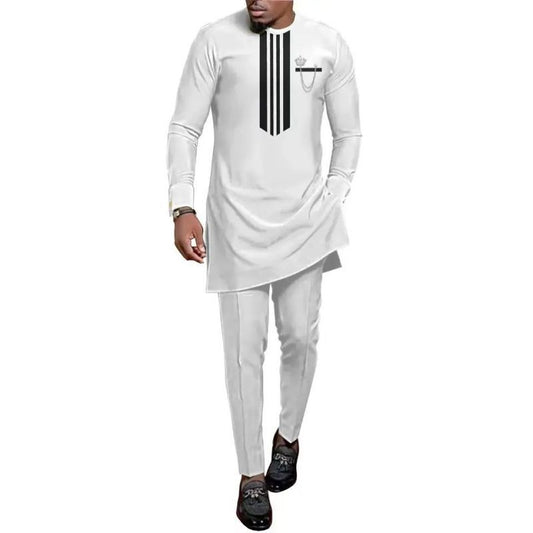 Dashiki African Ethnic Men's Long-Sleeved T-Shirt Trousers Suit Personality Pri