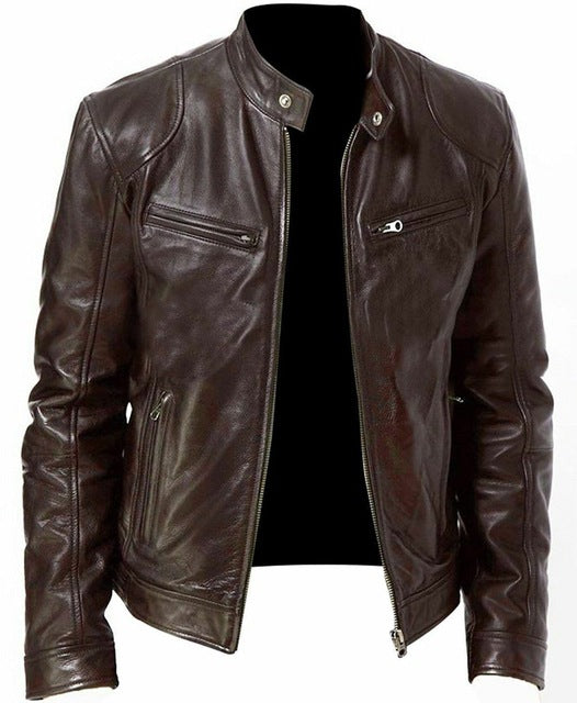 Mens Motorcycle Leather Jacket Slim Fit Short-Coat Lapel PU Jackets Autumn New