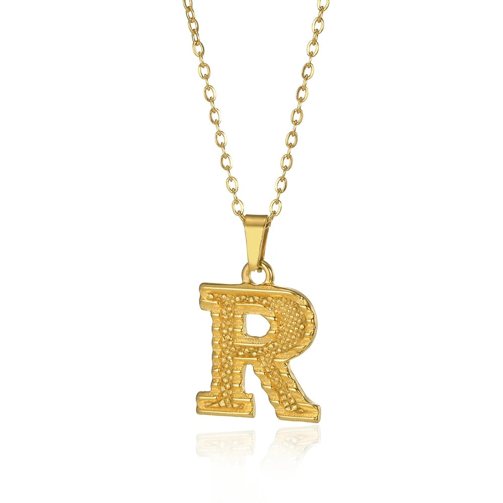 Stainless Steel Initial Necklaces For Women Men Gold Color Letter Necklace Pend