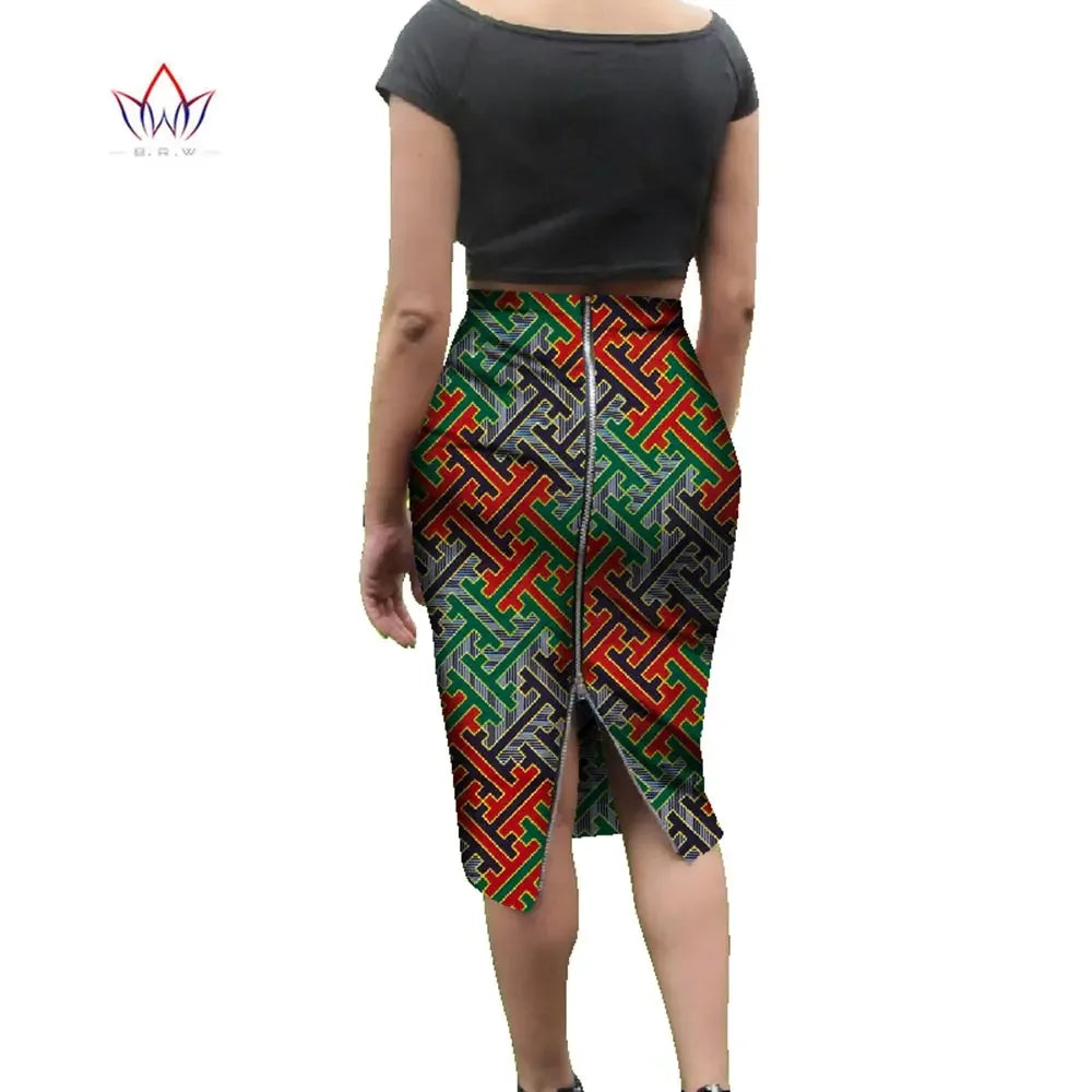 Bintarealwax African Wax Print Skirt for Women Dashiki Bazin Plus Size Lady Ski