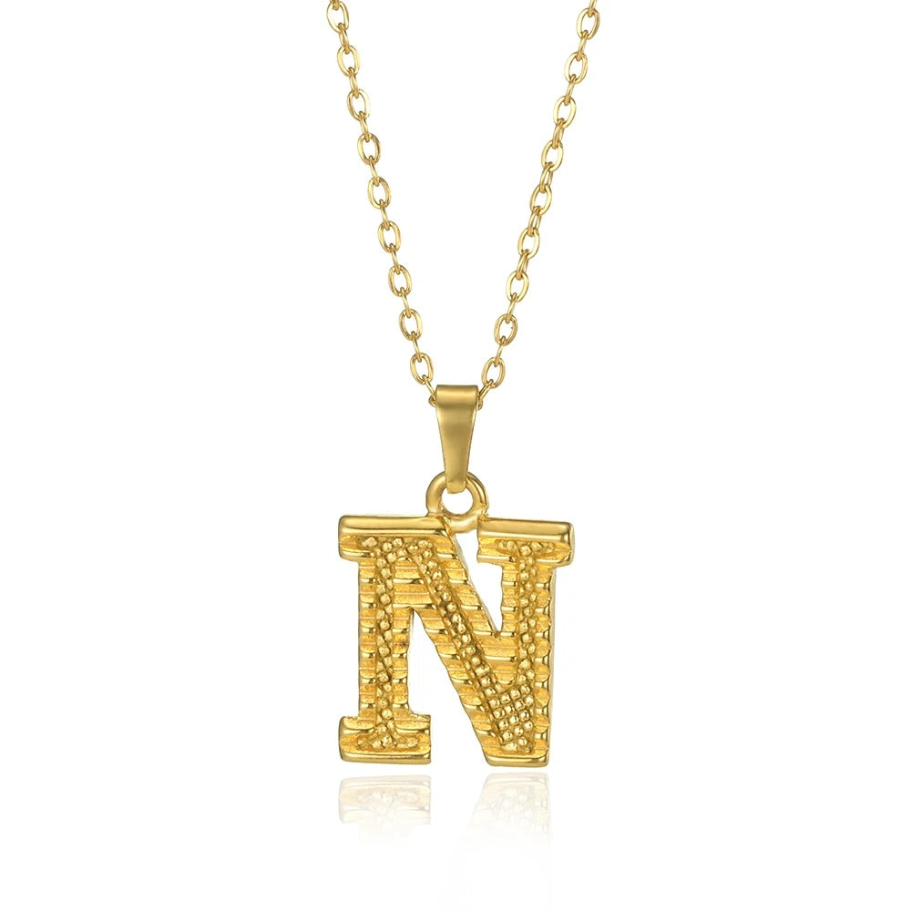 Stainless Steel Initial Necklaces For Women Men Gold Color Letter Necklace Pend