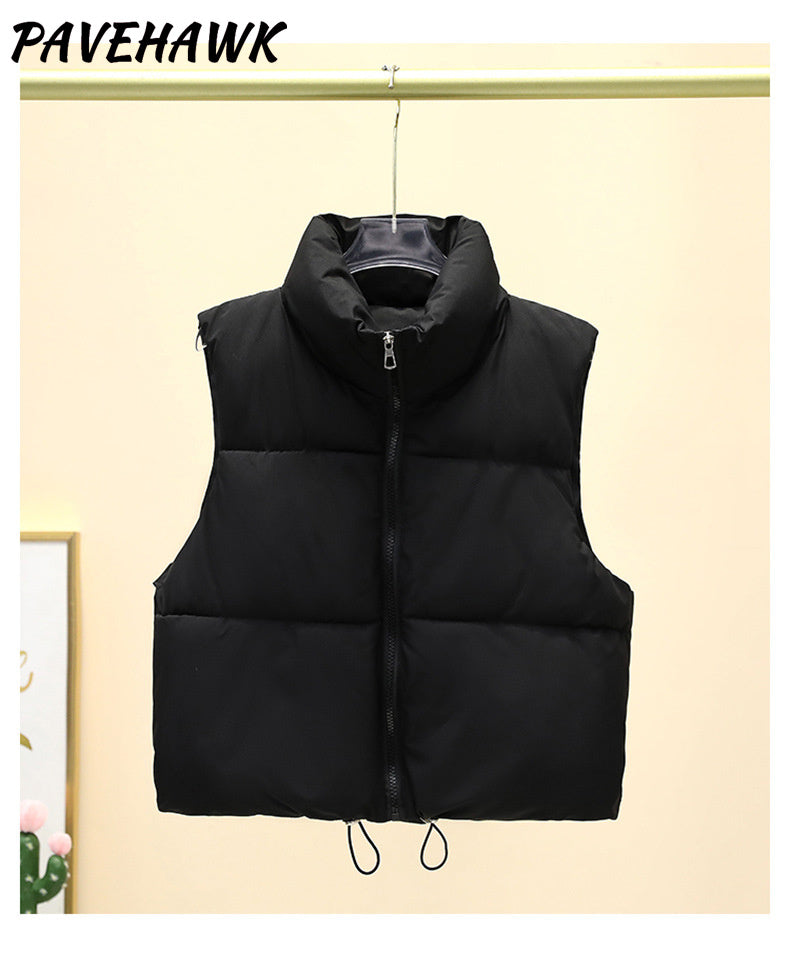 Women Autumn Winter Short Down Vest Stand Collar Warm Casual Elegant Sleeveless