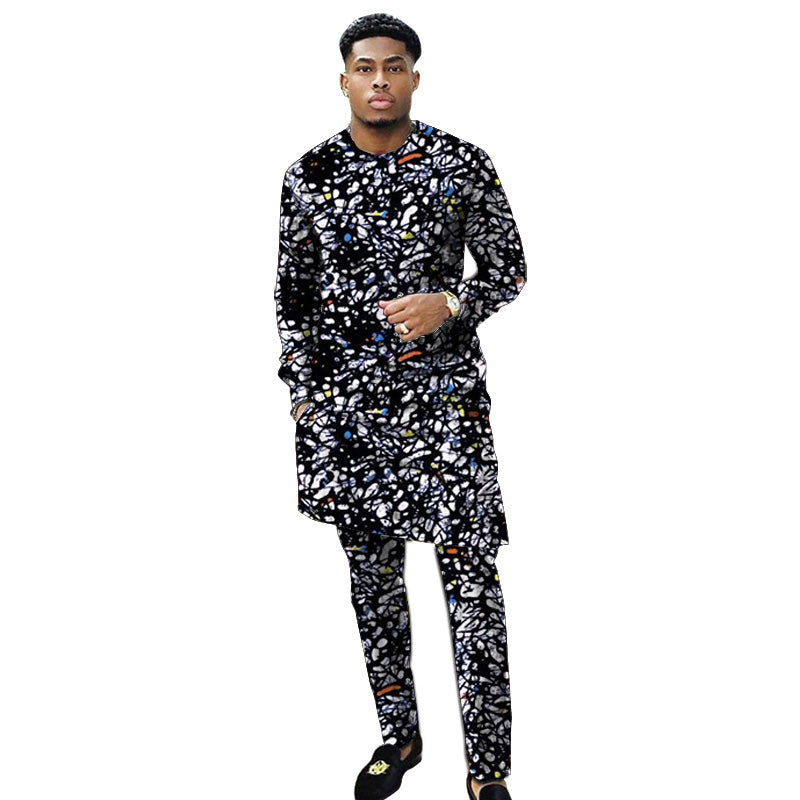 African clothing men's print set shirt with trouser patchwork Ankara pant sets